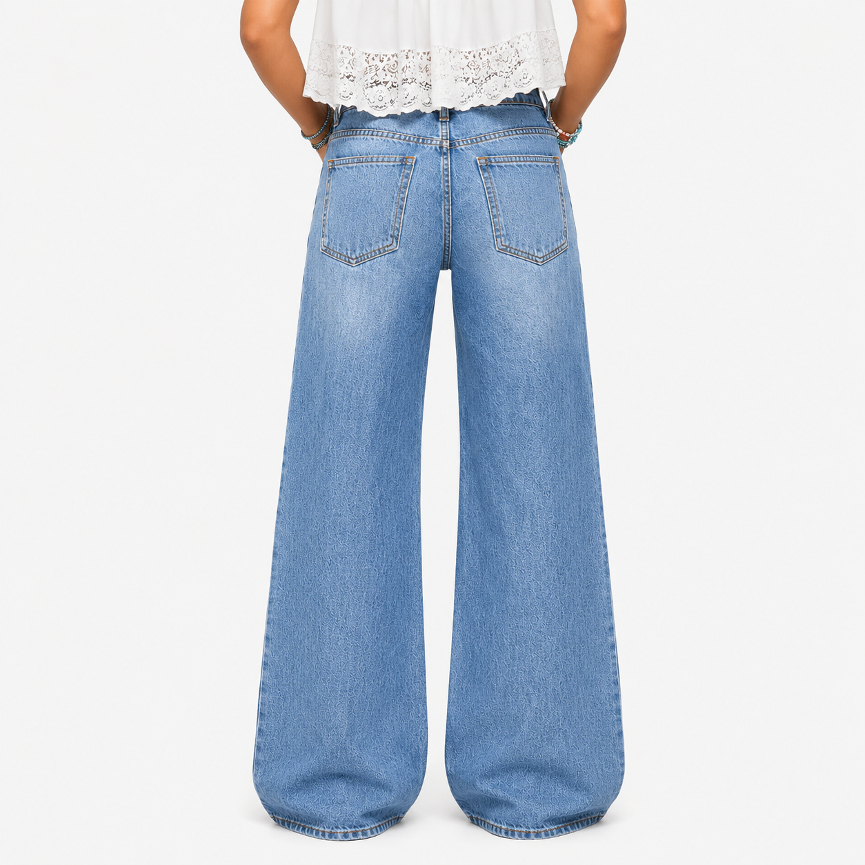 Tied Cord High-Waist Straight Leg Denim Pants