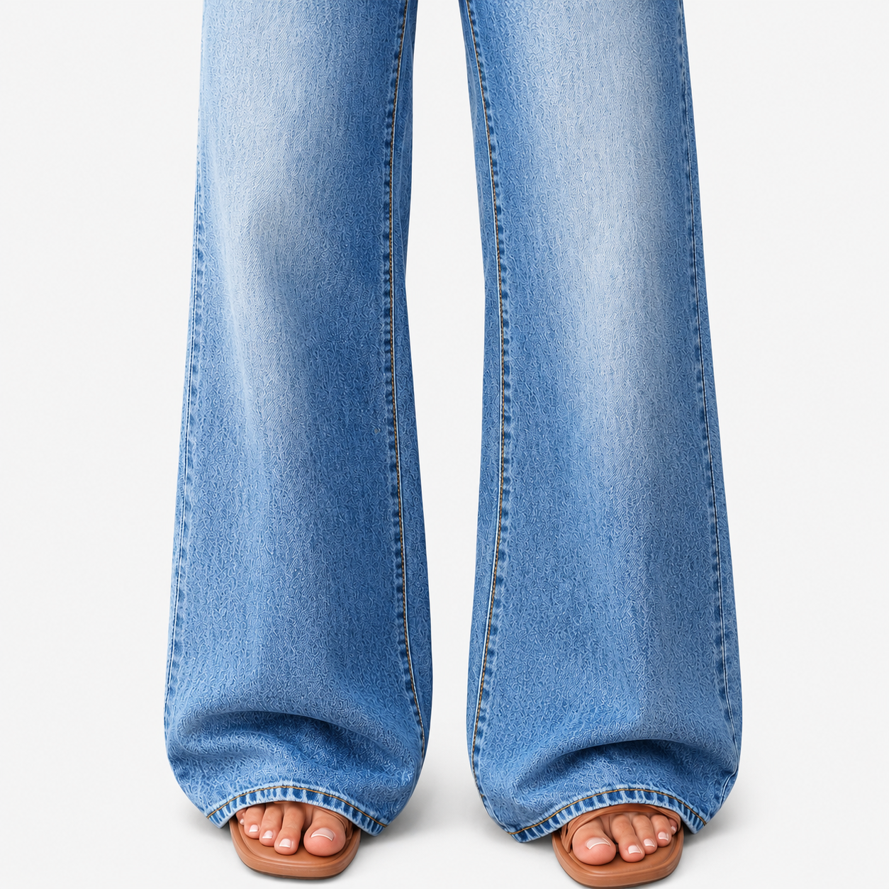 Tied Cord High-Waist Straight Leg Denim Pants
