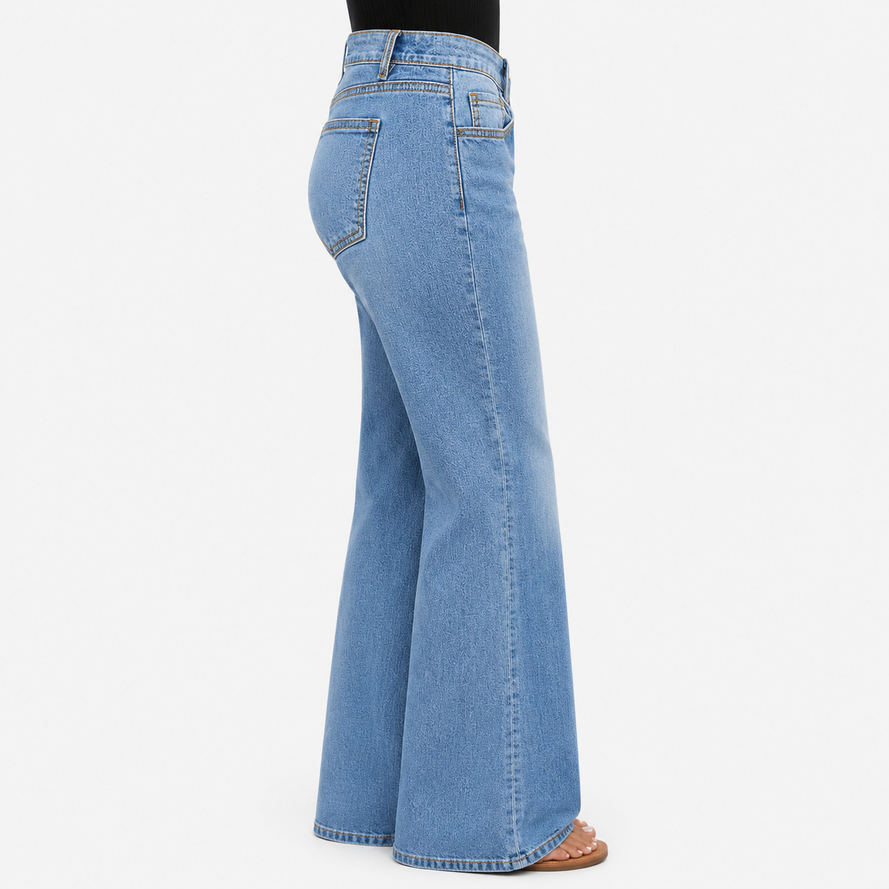 Tied Cord High-Waist Straight Leg Denim Pants