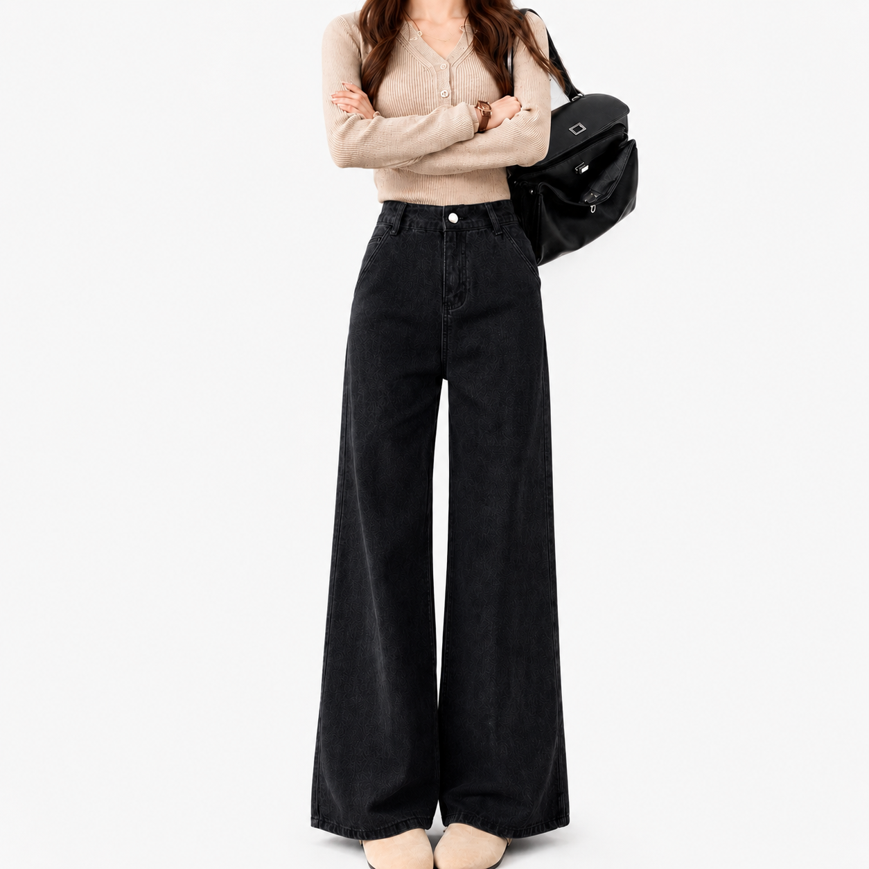 Women’s Black High-Waisted Wide Leg Jeans