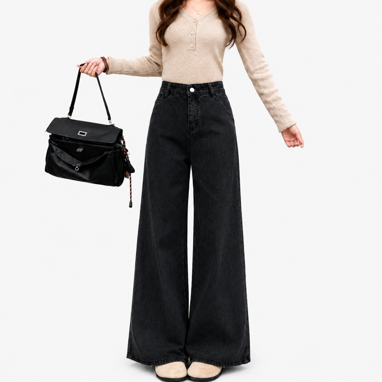 Women’s Black High-Waisted Wide Leg Jeans