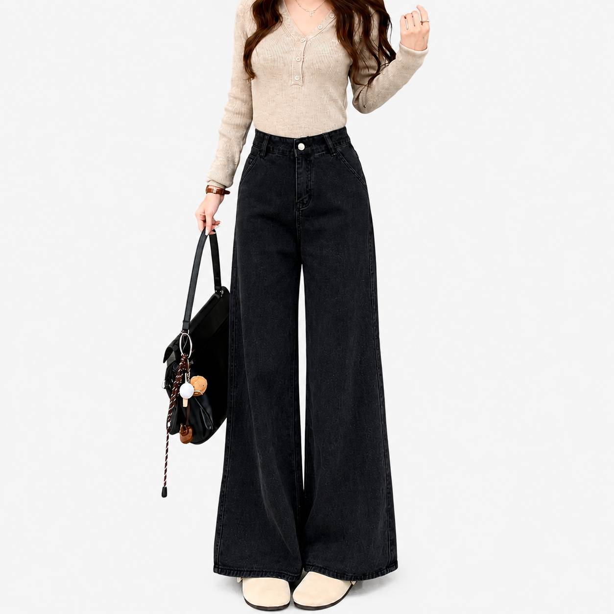 Women’s Black High-Waisted Wide Leg Jeans