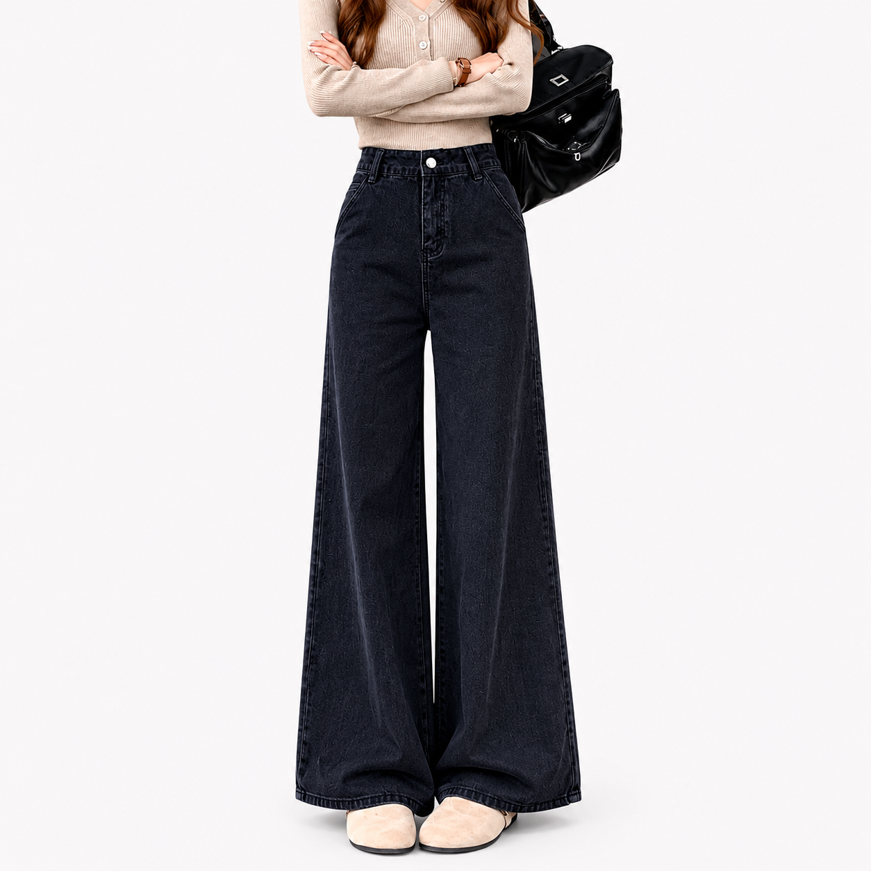 Women’s Black High-Waisted Wide Leg Jeans