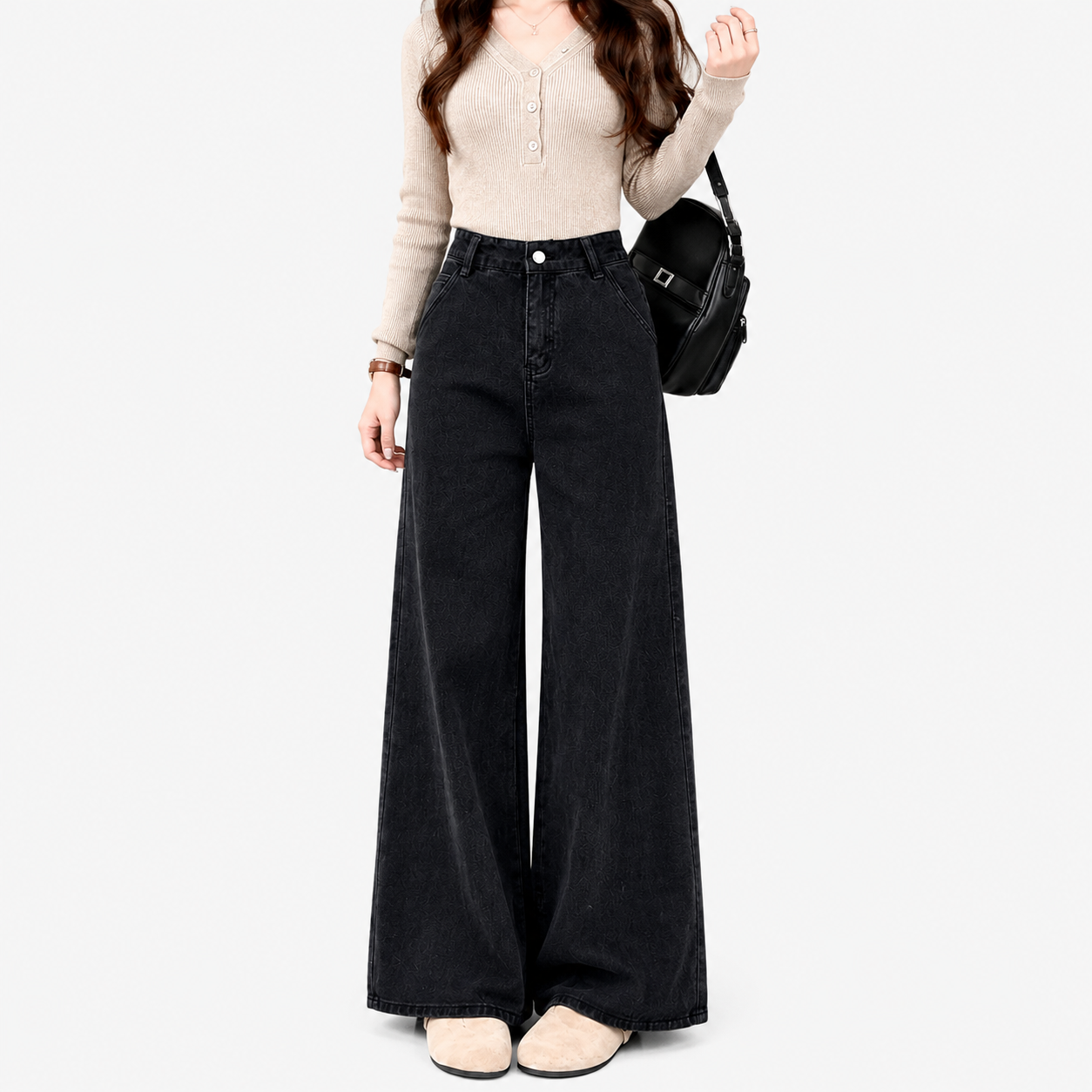 Women’s Black High-Waisted Wide Leg Jeans