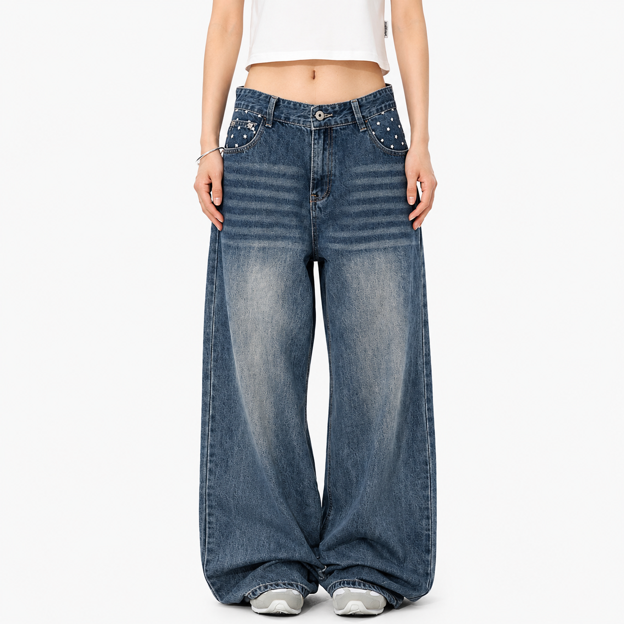 Women’s Star Print Wide Leg Denim Jeans