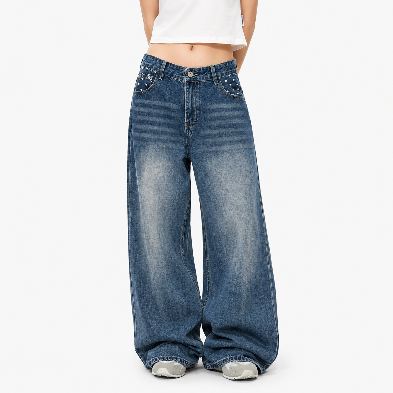 Women’s Star Print Wide Leg Denim Jeans