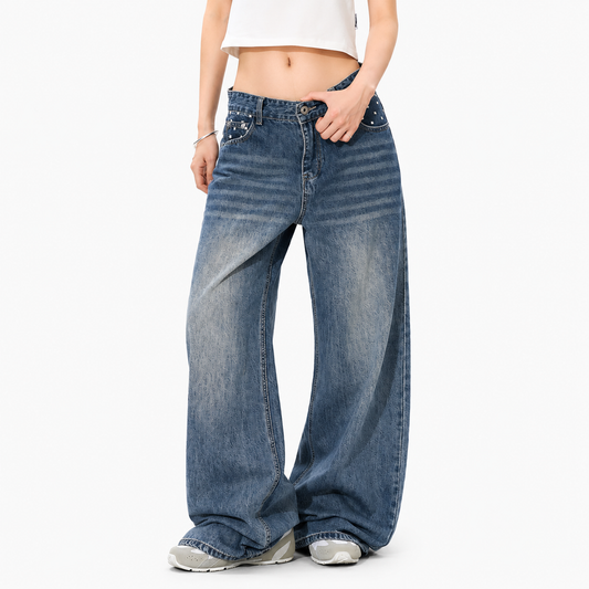 Women’s Star Print Wide Leg Denim Jeans