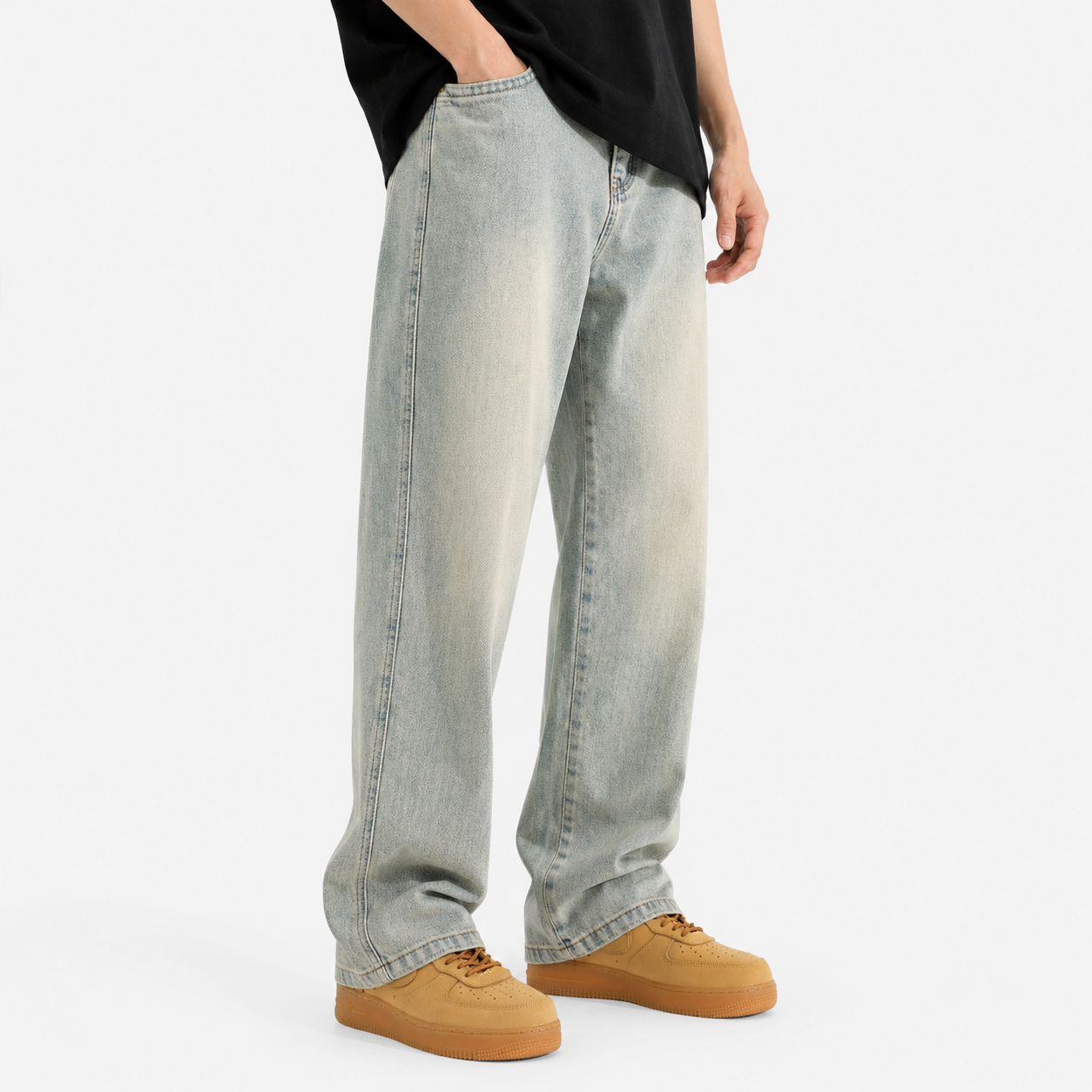 Yellow Mud Dyed Straight Jeans For Men