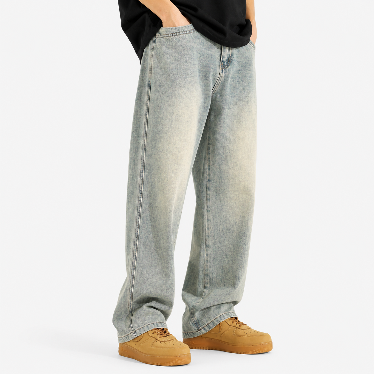 Yellow Mud Dyed Straight Jeans For Men