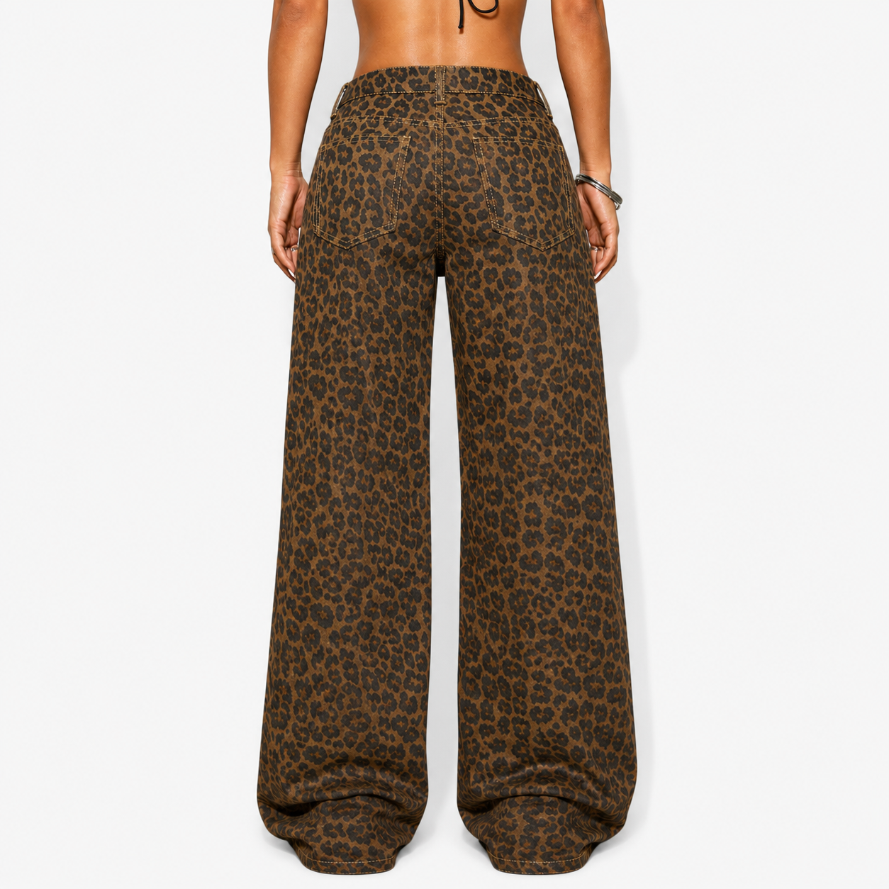 Women’s Retro Leopard Print High-Waist Jeans