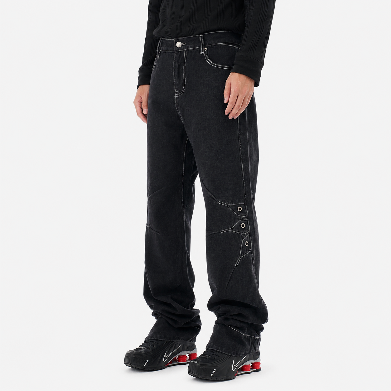 Contrast Color Loose Machete Jeans