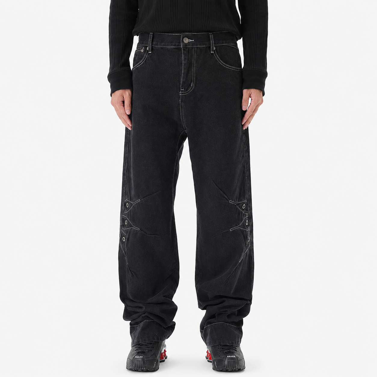 Contrast Color Loose Machete Jeans