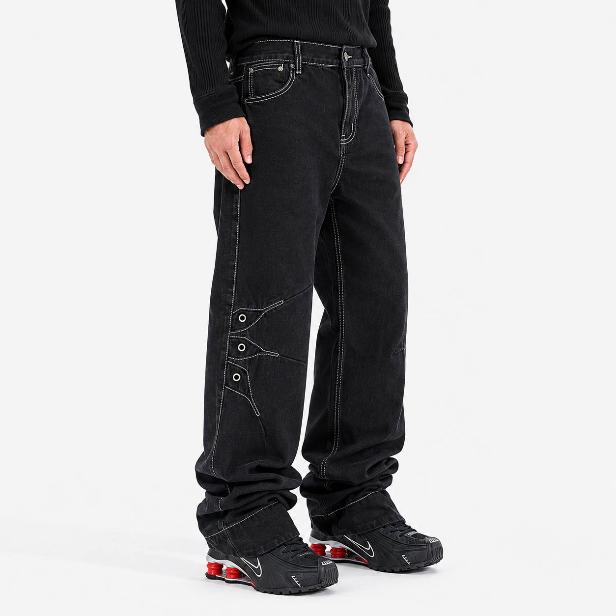 Contrast Color Loose Machete Jeans