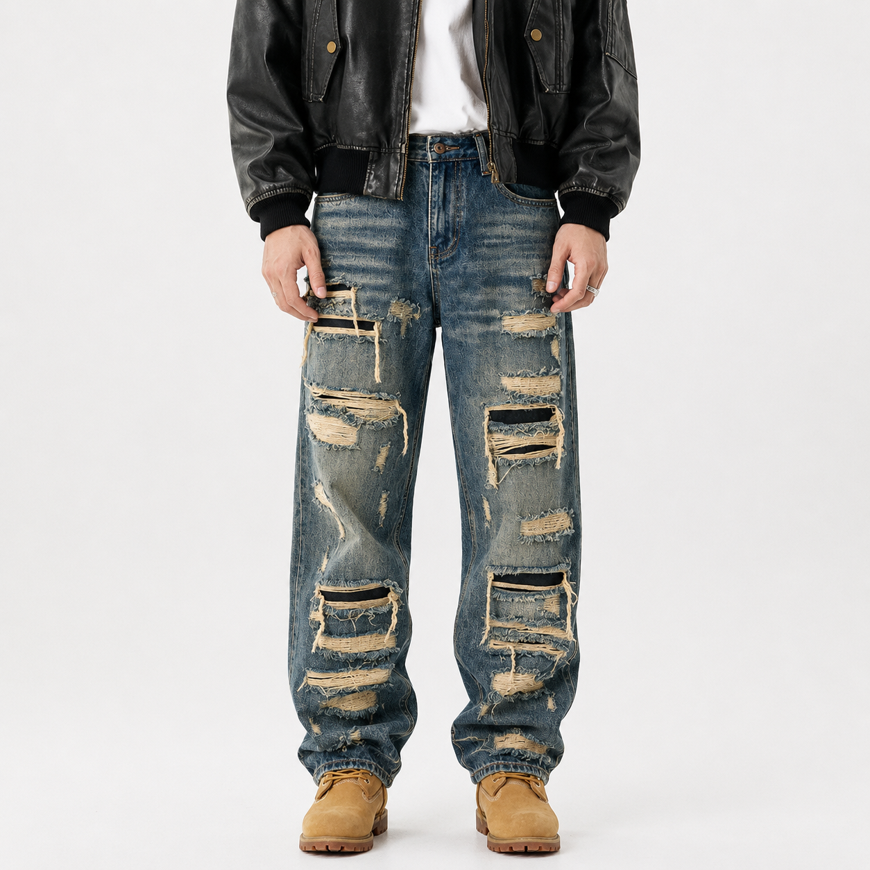 Mens Distressed Straight Fit Denim Jeans