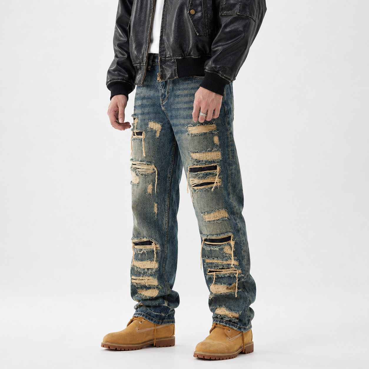 Mens Distressed Straight Fit Denim Jeans