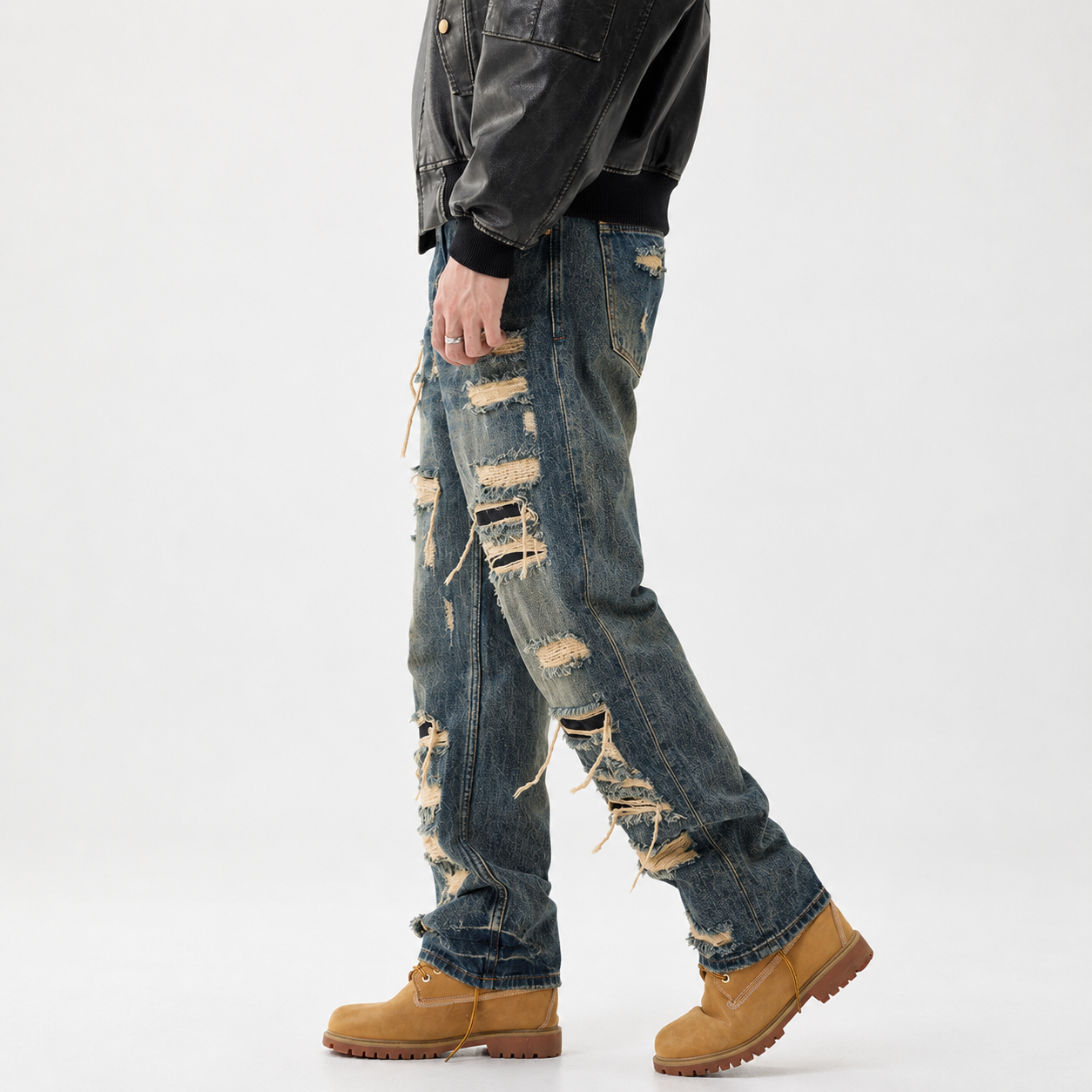 Mens Distressed Straight Fit Denim Jeans