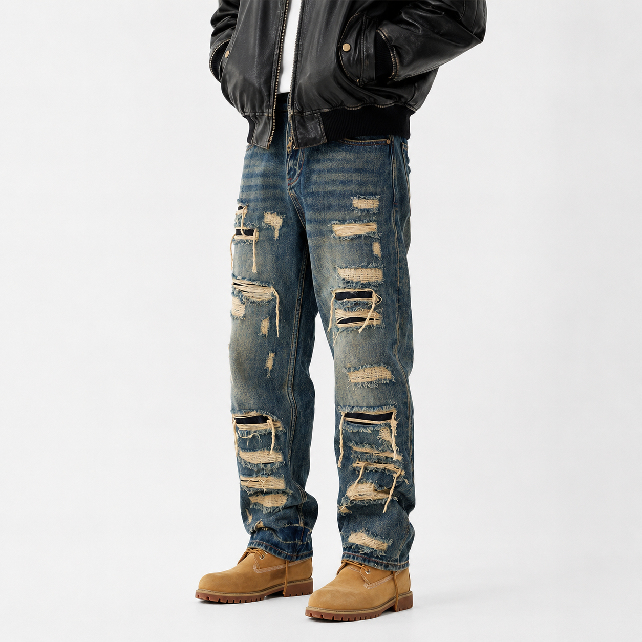 Mens Distressed Straight Fit Denim Jeans