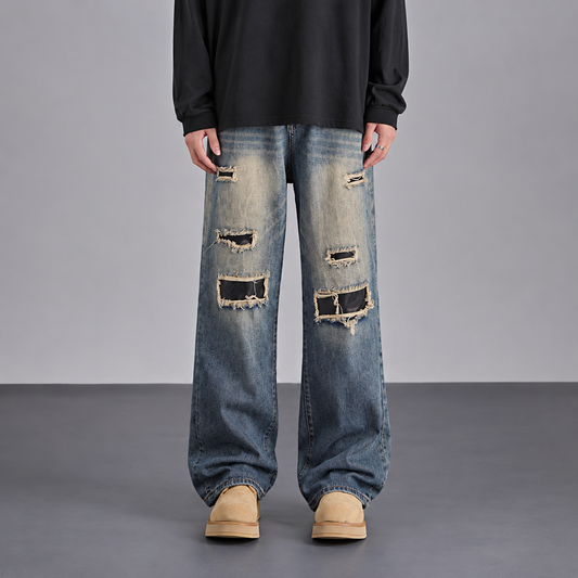 American-Style Straight Fit Ripped Jeans