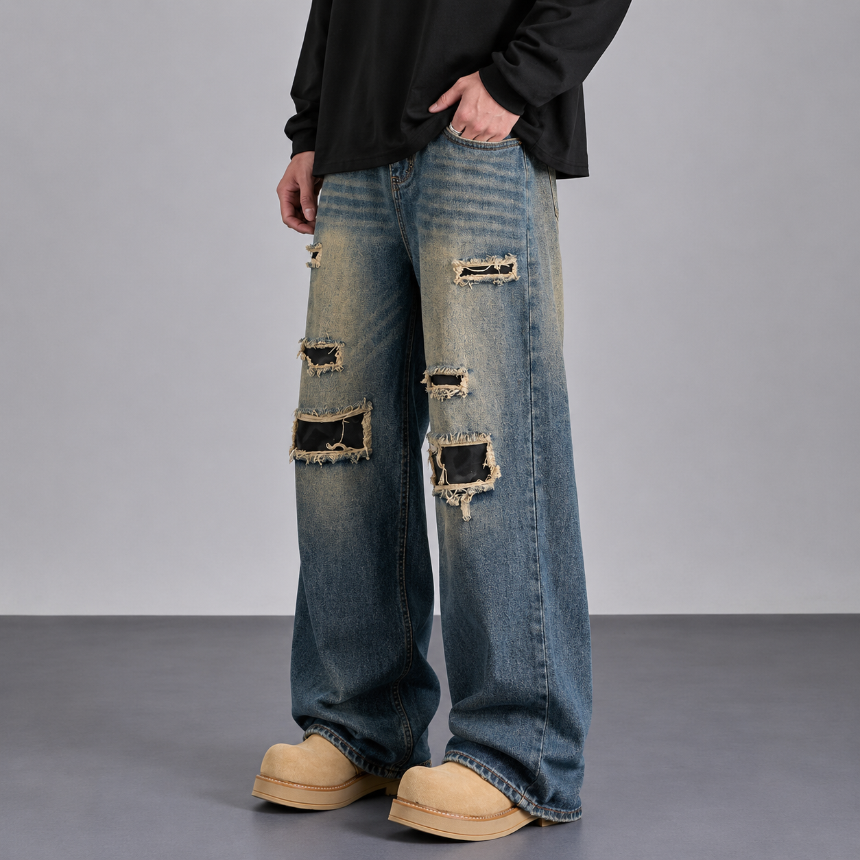 American-Style Straight Fit Ripped Jeans