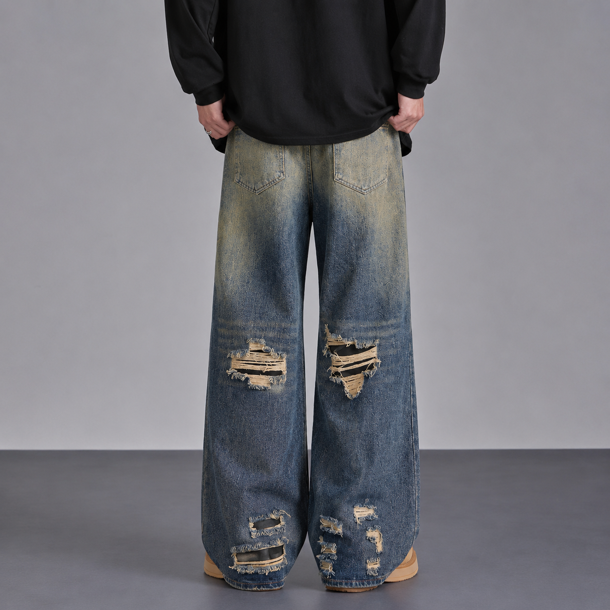 American-Style Straight Fit Ripped Jeans