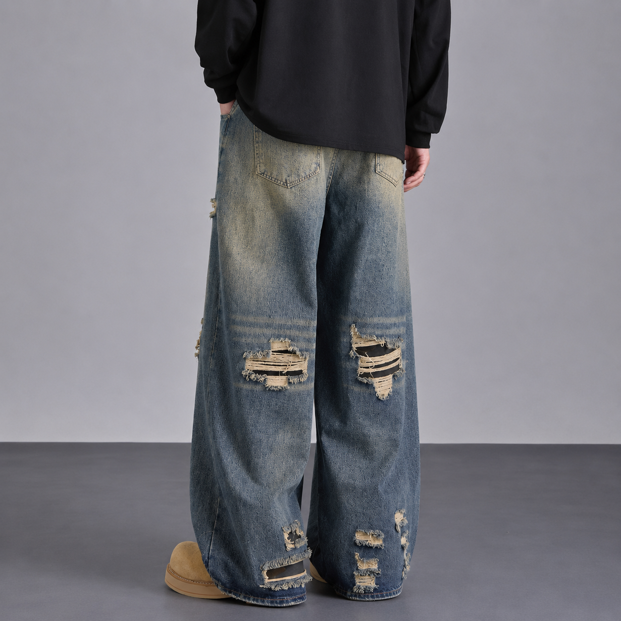 American-Style Straight Fit Ripped Jeans