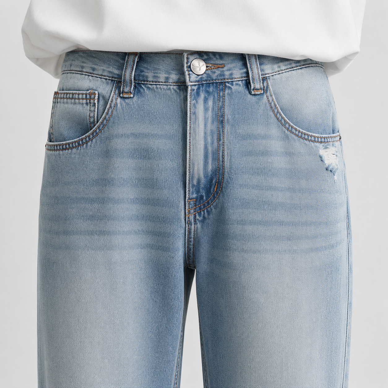 Light-wash Mens Ripped Straight-Leg Jeans