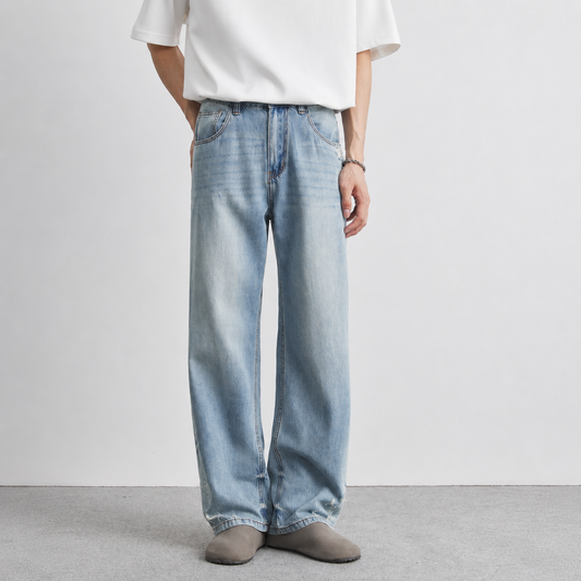 Light-wash Mens Ripped Straight-Leg Jeans