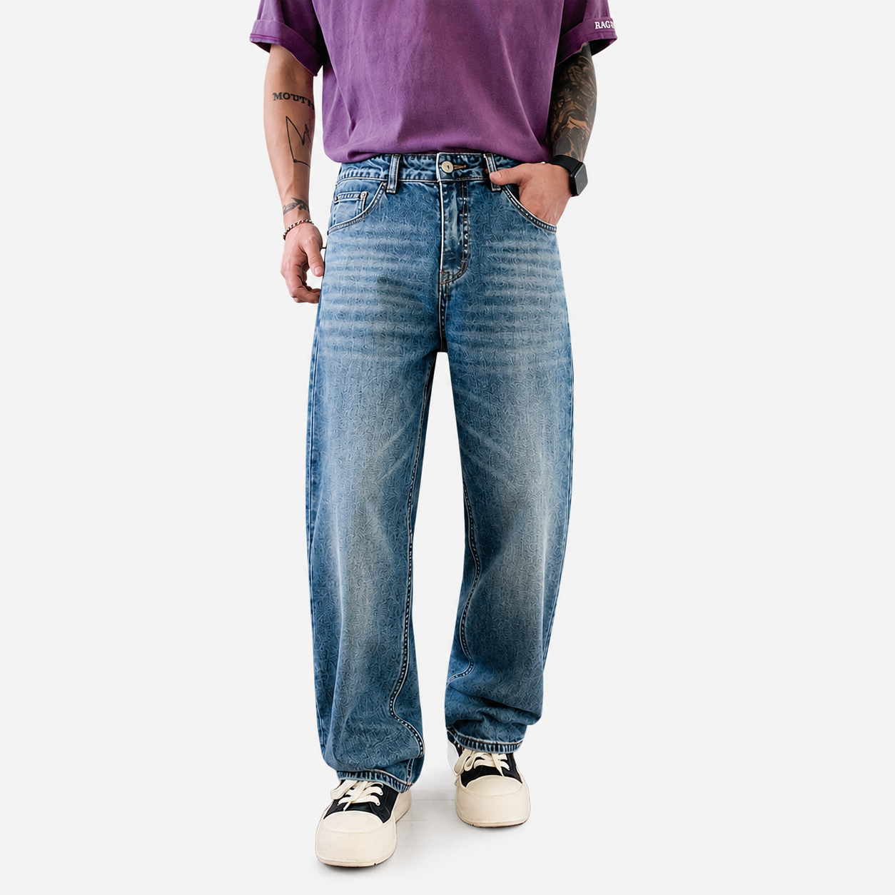 Washed Blue Regular Fit Straight Jeans