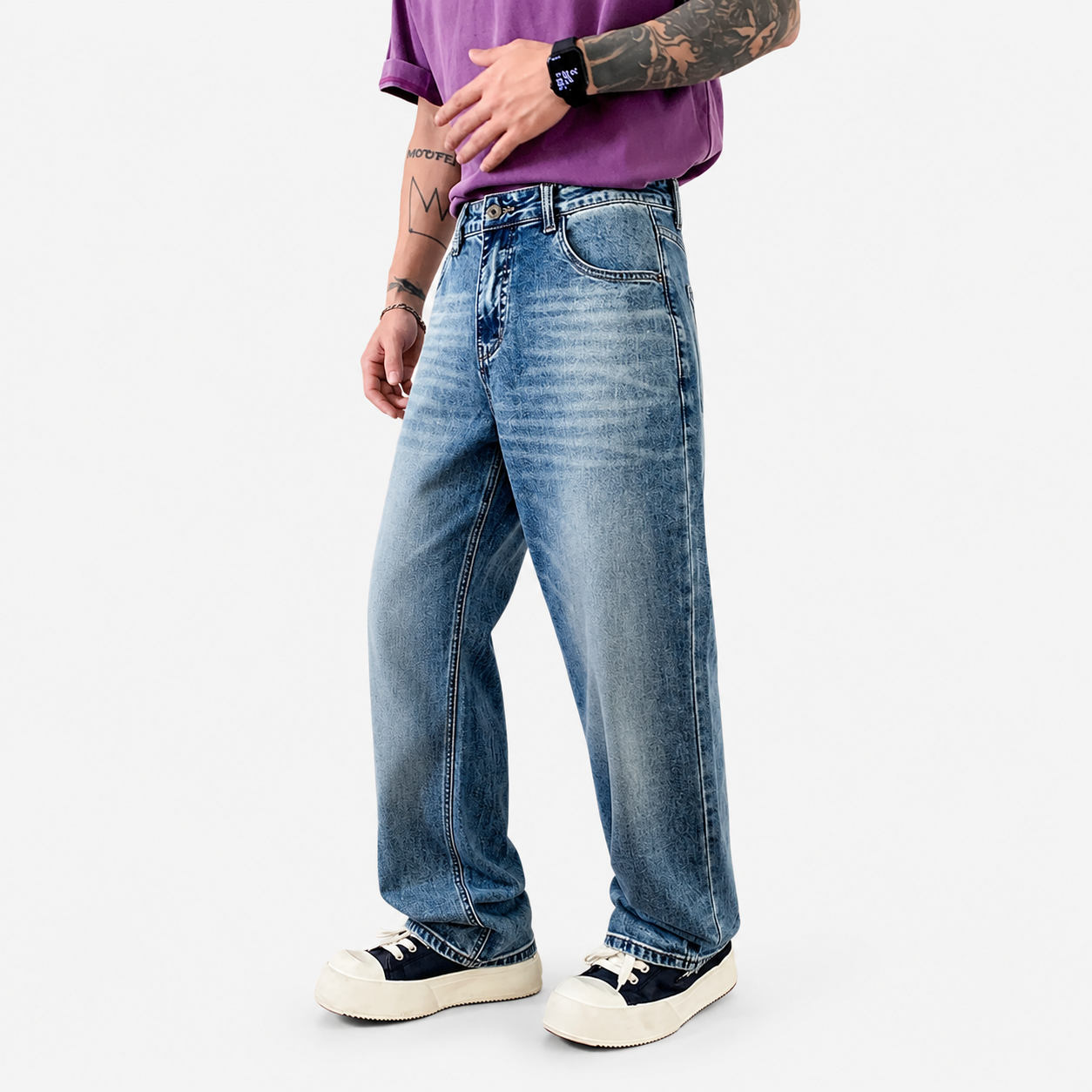 Washed Blue Regular Fit Straight Jeans