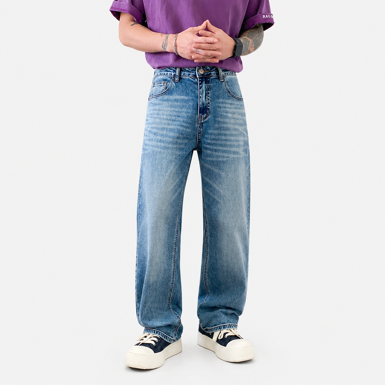 Washed Blue Regular Fit Straight Jeans