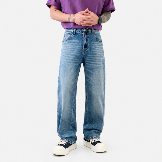 Washed Blue Regular Fit Straight Jeans