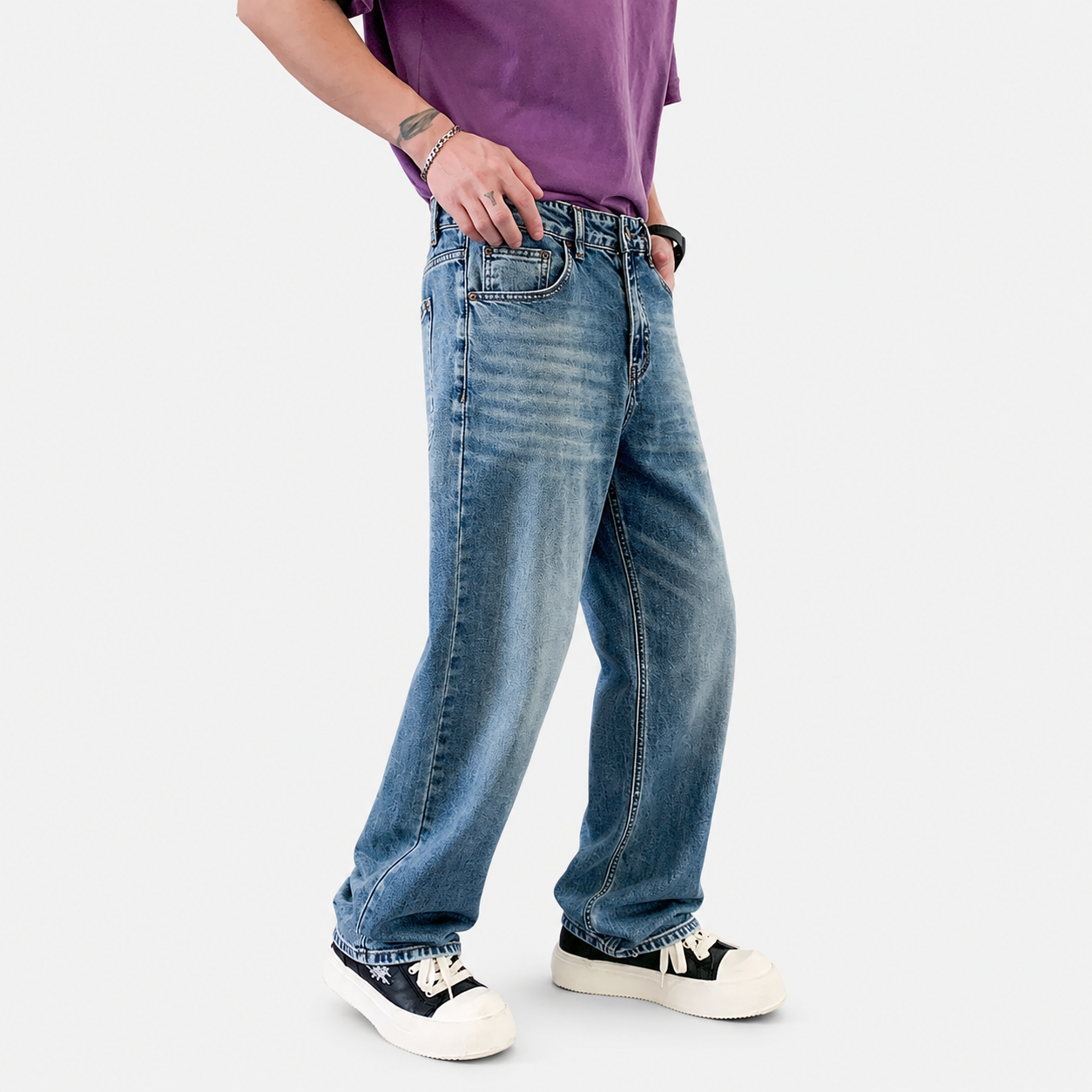 Washed Blue Regular Fit Straight Jeans