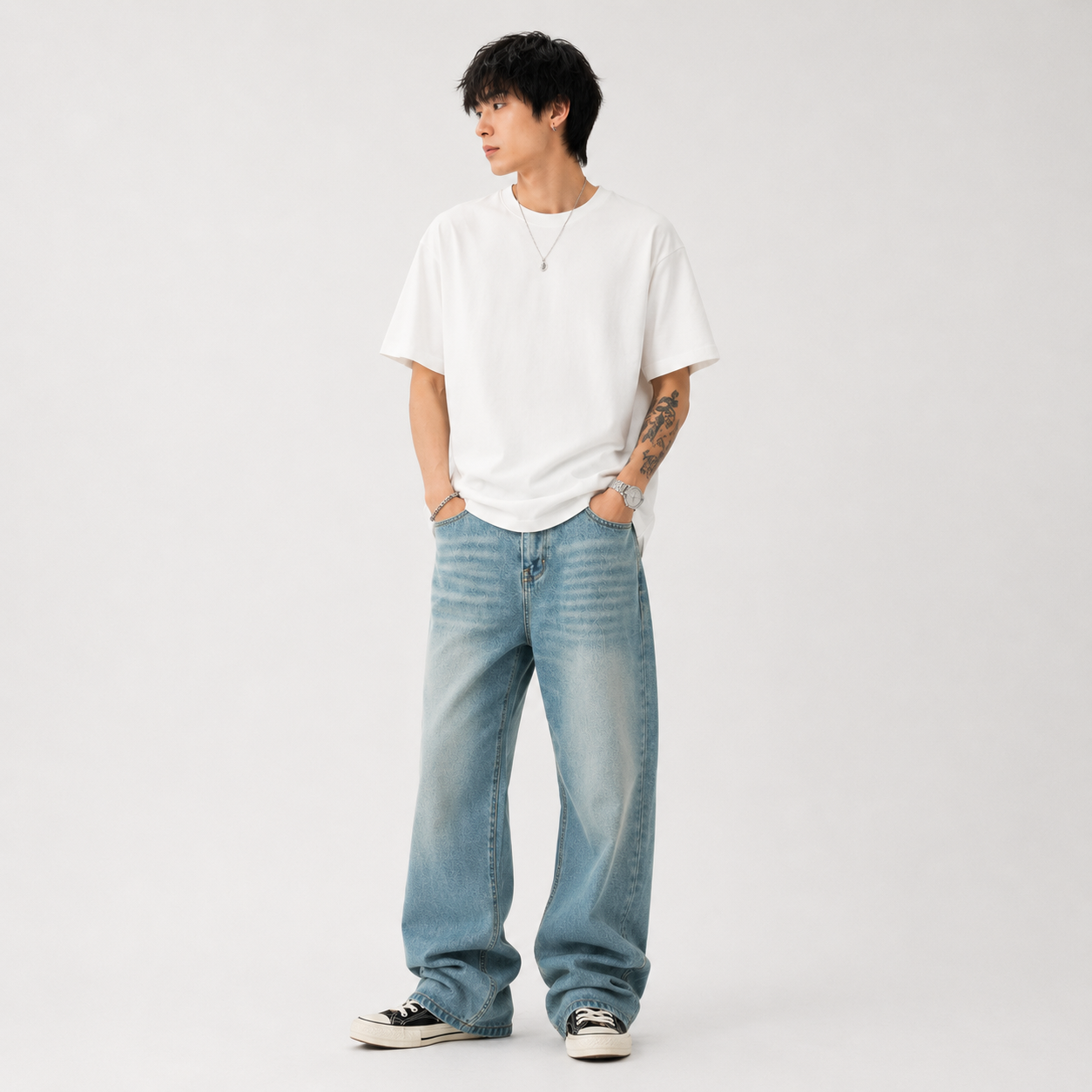 Light Blue Washed Worn Jeans