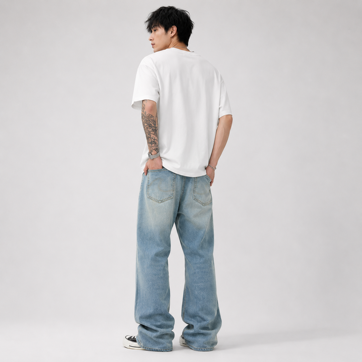 Light Blue Washed Worn Jeans