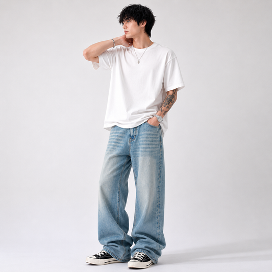 Light Blue Washed Worn Jeans
