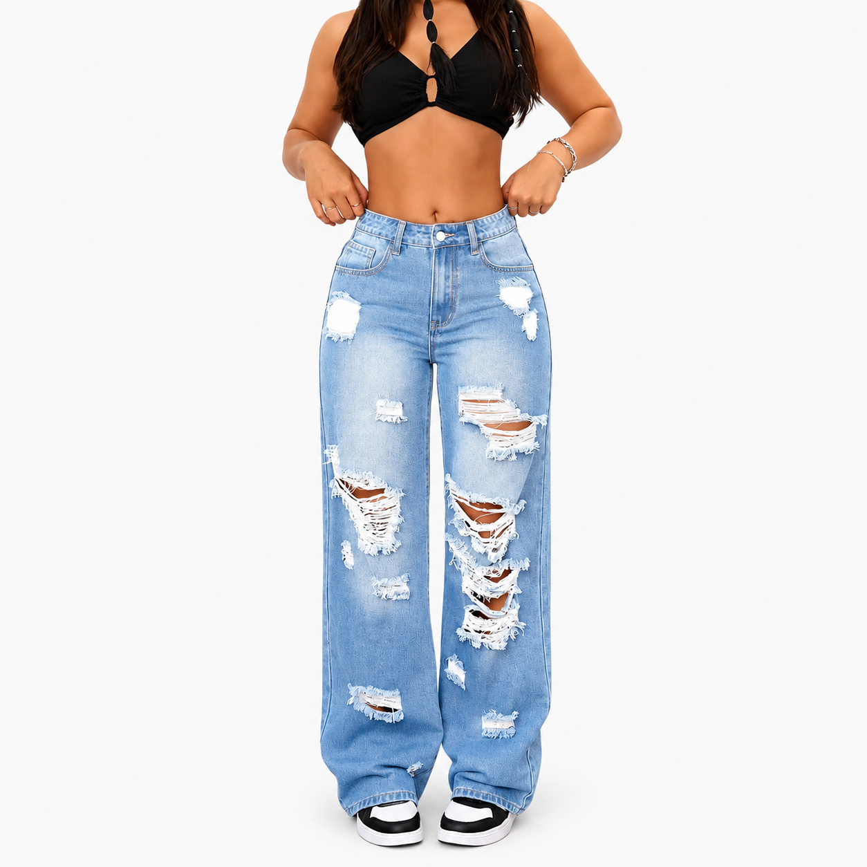 Trendy Washed Ripped Straight Jeans