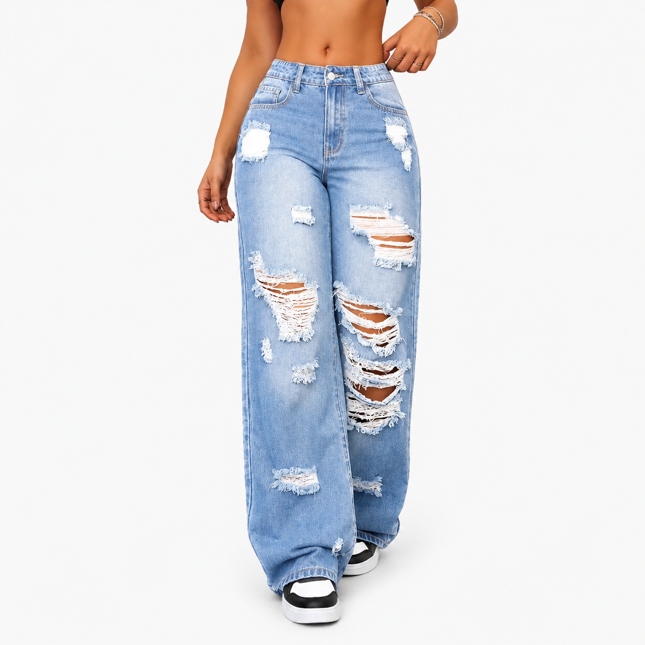 Trendy Washed Ripped Straight Jeans