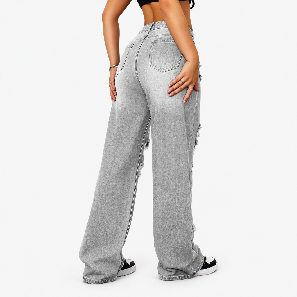 Trendy Washed Ripped Straight Jeans