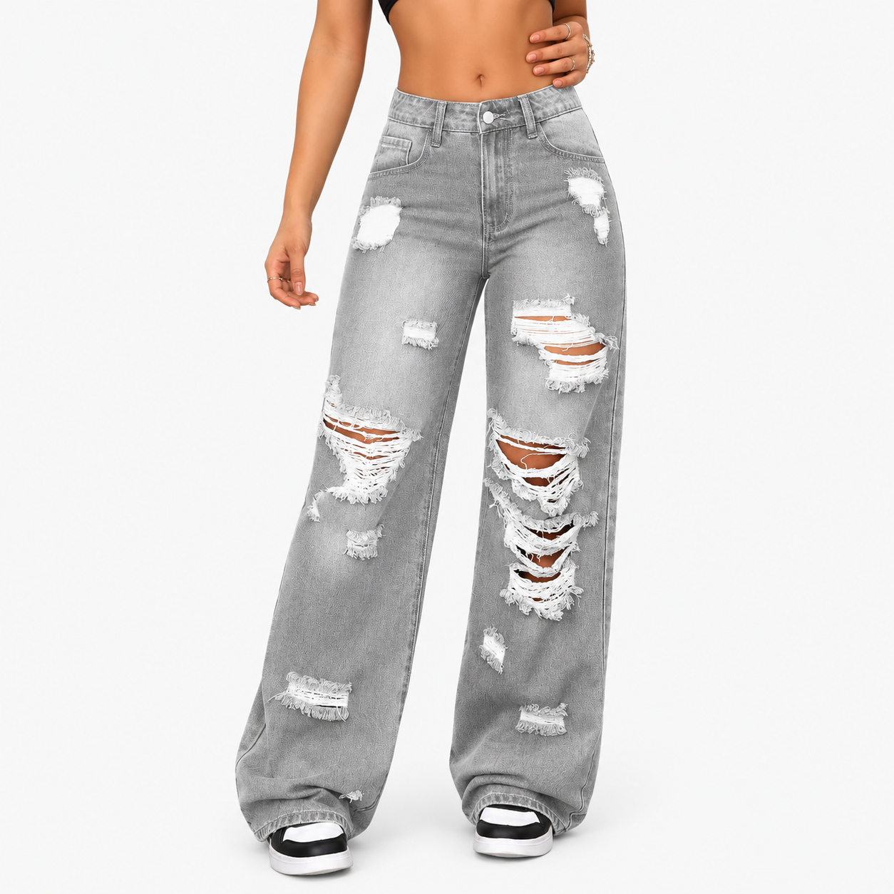 Trendy Washed Ripped Straight Jeans