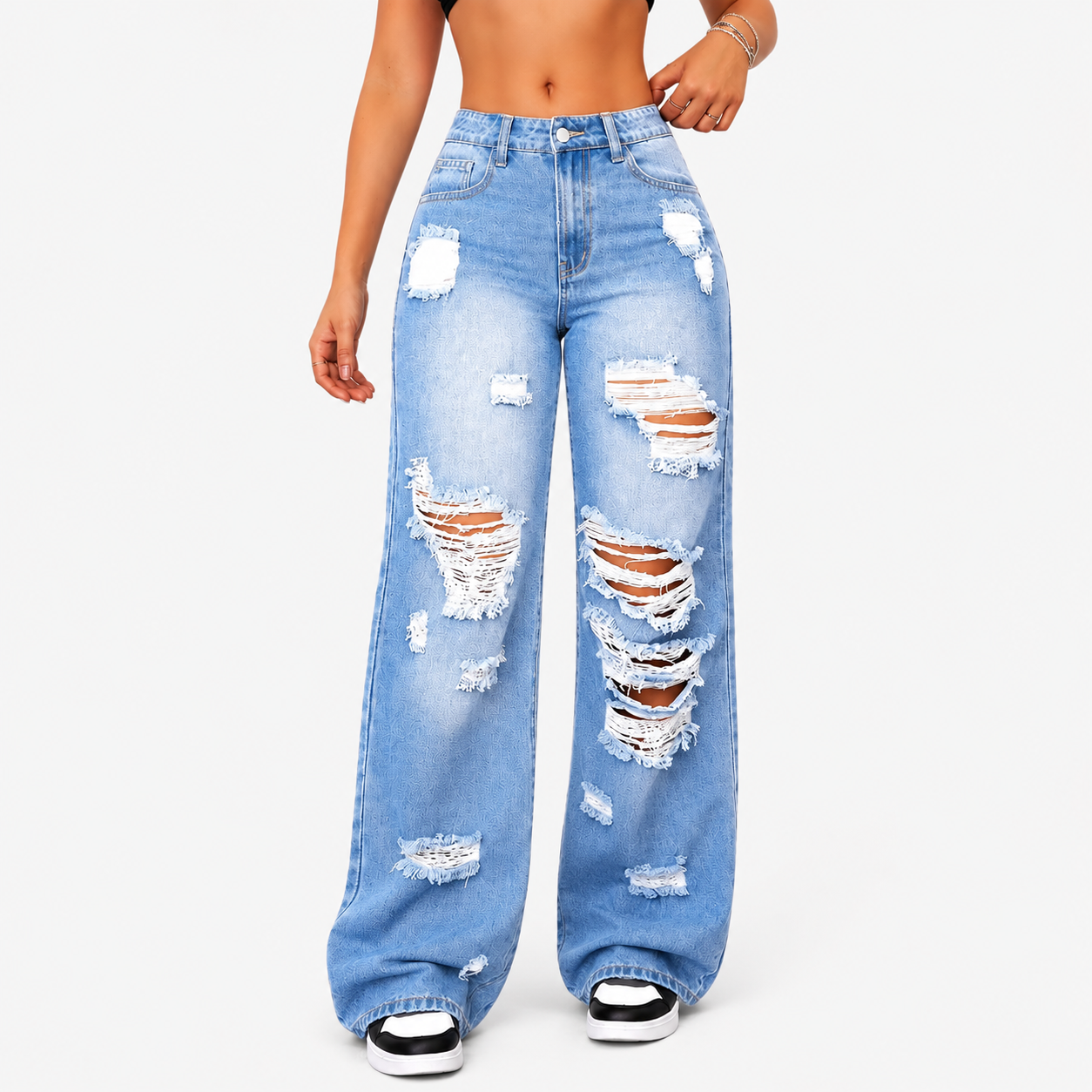 Trendy Washed Ripped Straight Jeans