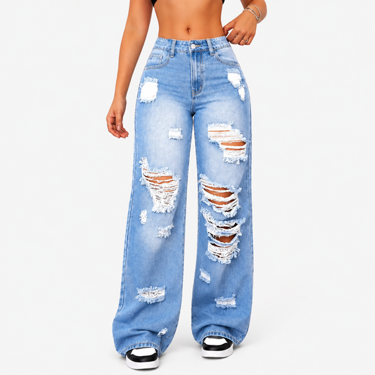 Trendy Washed Ripped Straight Jeans
