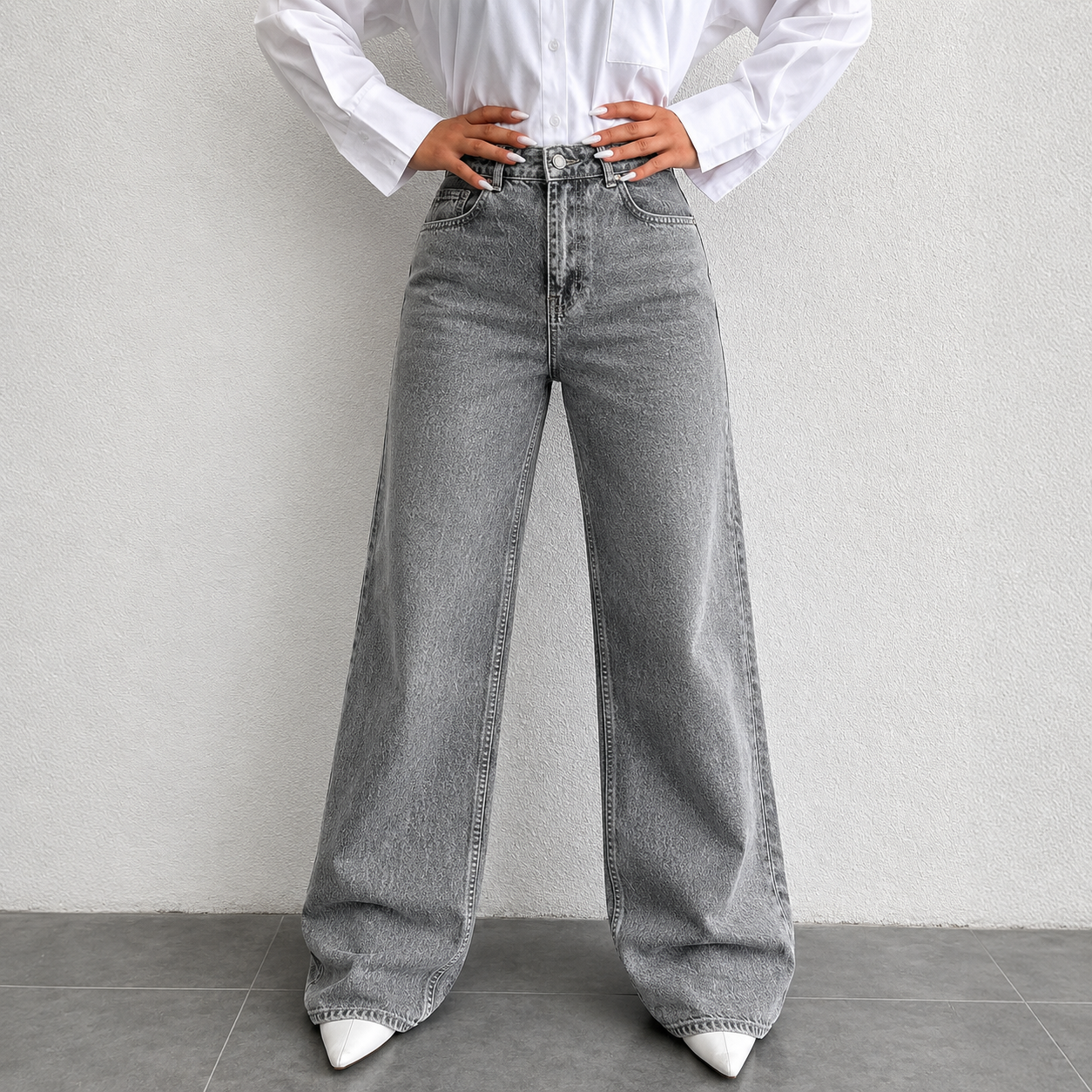Women’s Silver Gray High-Waist Straight Leg Jeans