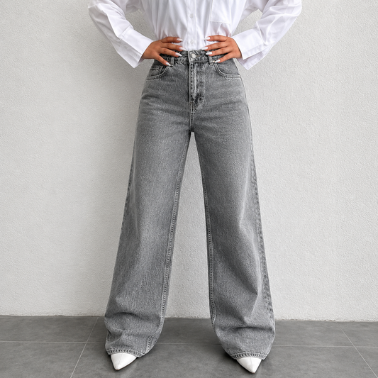 Women’s Silver Gray High-Waist Straight Leg Jeans