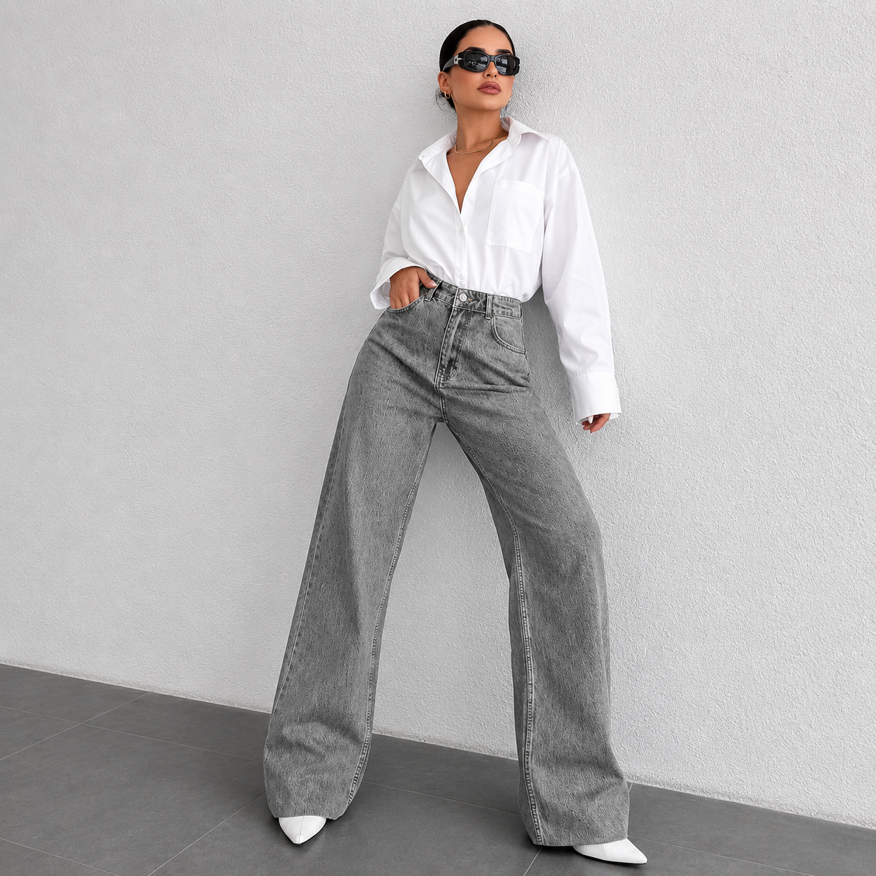 Women’s Silver Gray High-Waist Straight Leg Jeans