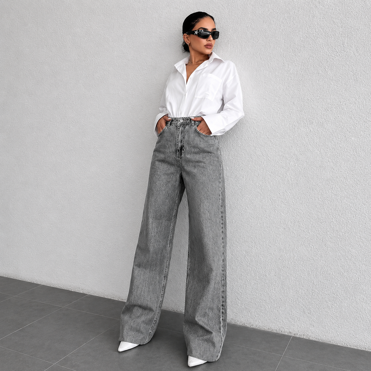 Women’s Silver Gray High-Waist Straight Leg Jeans