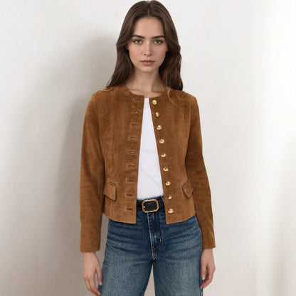 Short Single-Breasted Suede Jacket