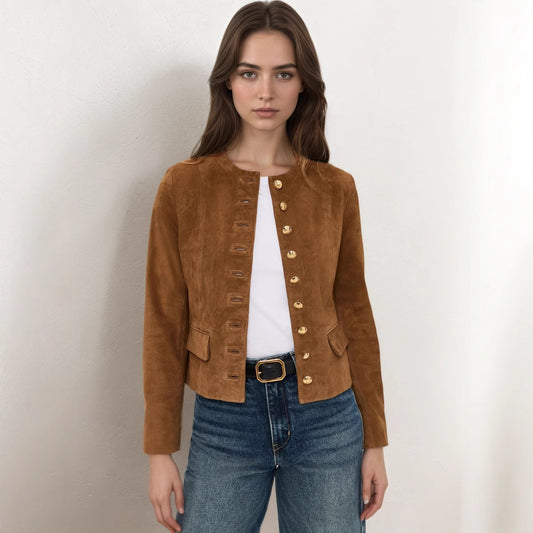 Short Single-Breasted Suede Jacket