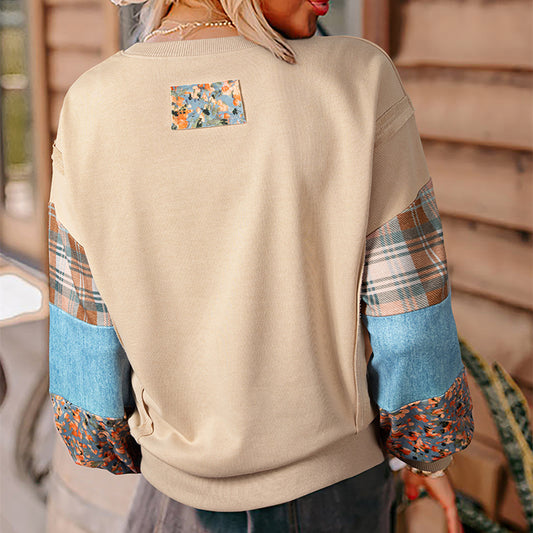 Women's Plaid Stitching Long-sleeved Top