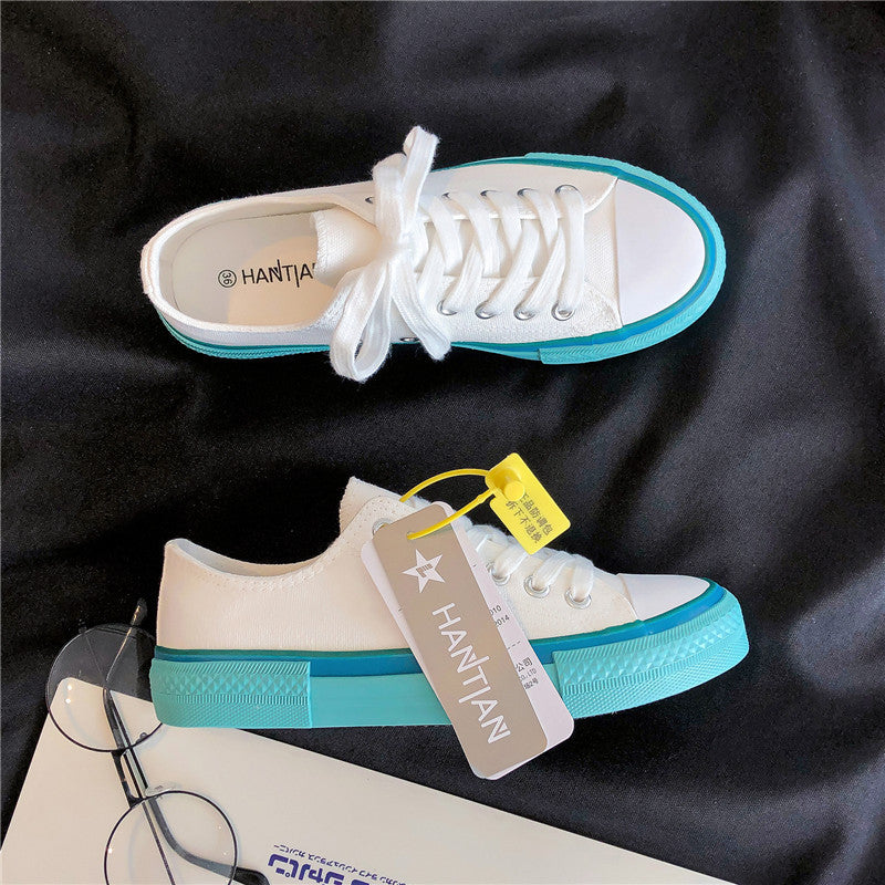 Klassieke crème blauwe canvas dames schoenen