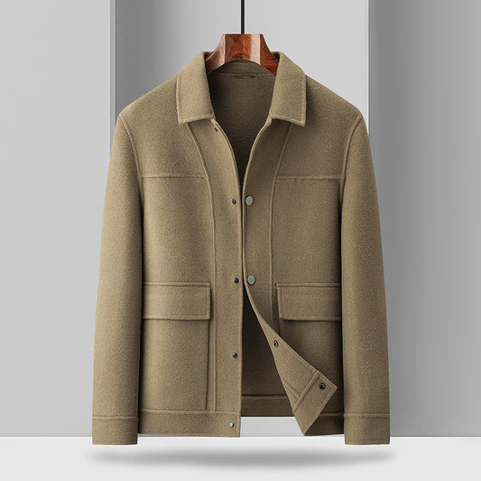 Plus Size Woolen Coat with Turn-Down Collar